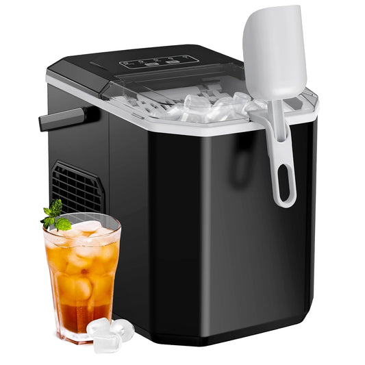 Ice Maker Countertop, Portable Ice Machine with Carry Handle,9 Cubes in 6 Mins, 26 lbs per Day, Ideal for Home, Kitchen, Camping, RV