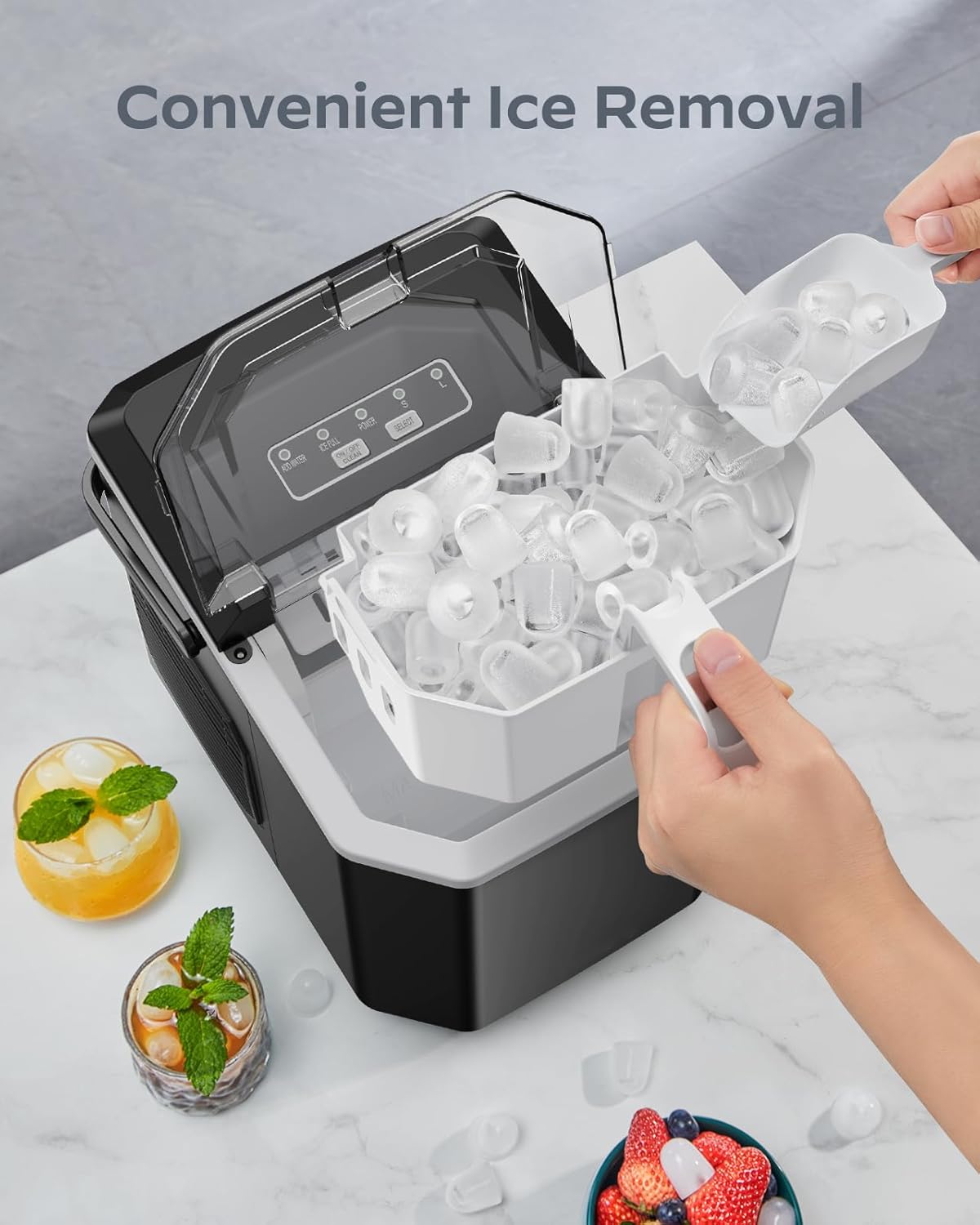 Ice Maker Countertop, Portable Ice Machine with Carry Handle,9 Cubes in 6 Mins, 26 lbs per Day, Ideal for Home, Kitchen, Camping, RV